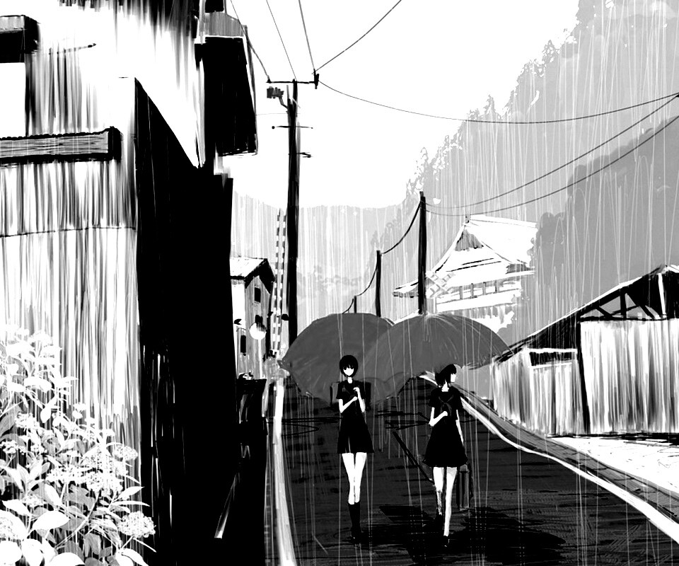 Девушки с красными зонтами обои