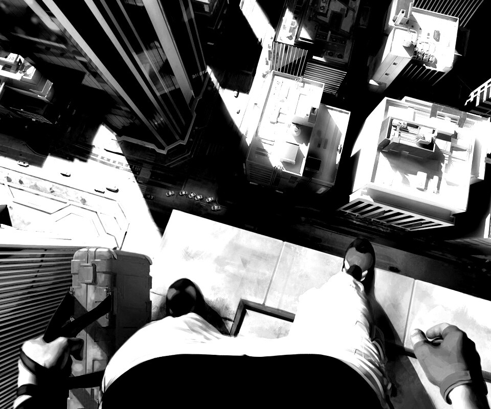 Фейт на краю небоскреба обои