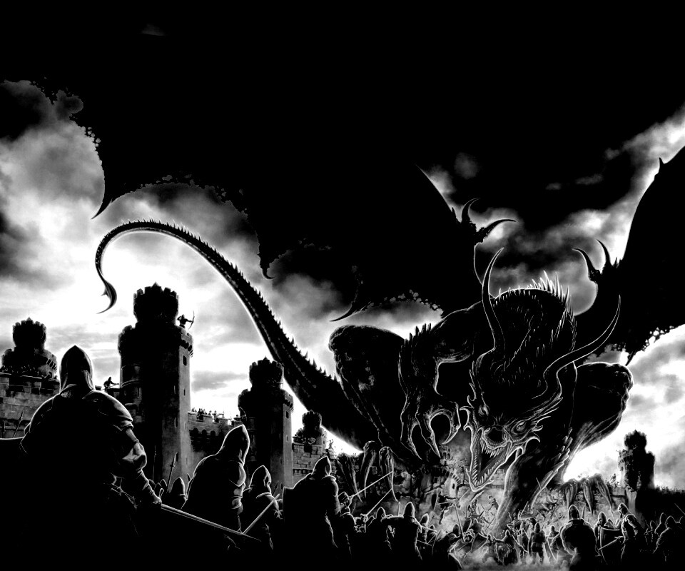 Дракон нападает на замок обои
