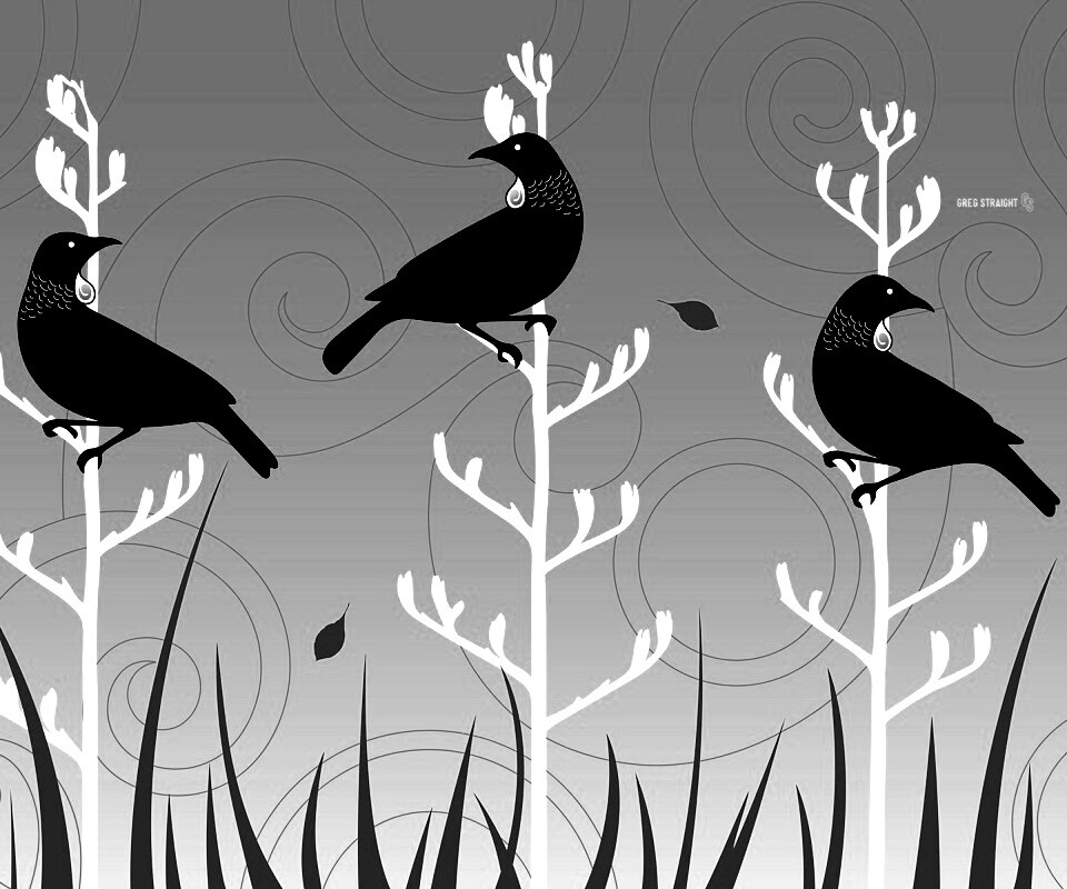 Векторные стилизованные птицы на ветках дерева обои