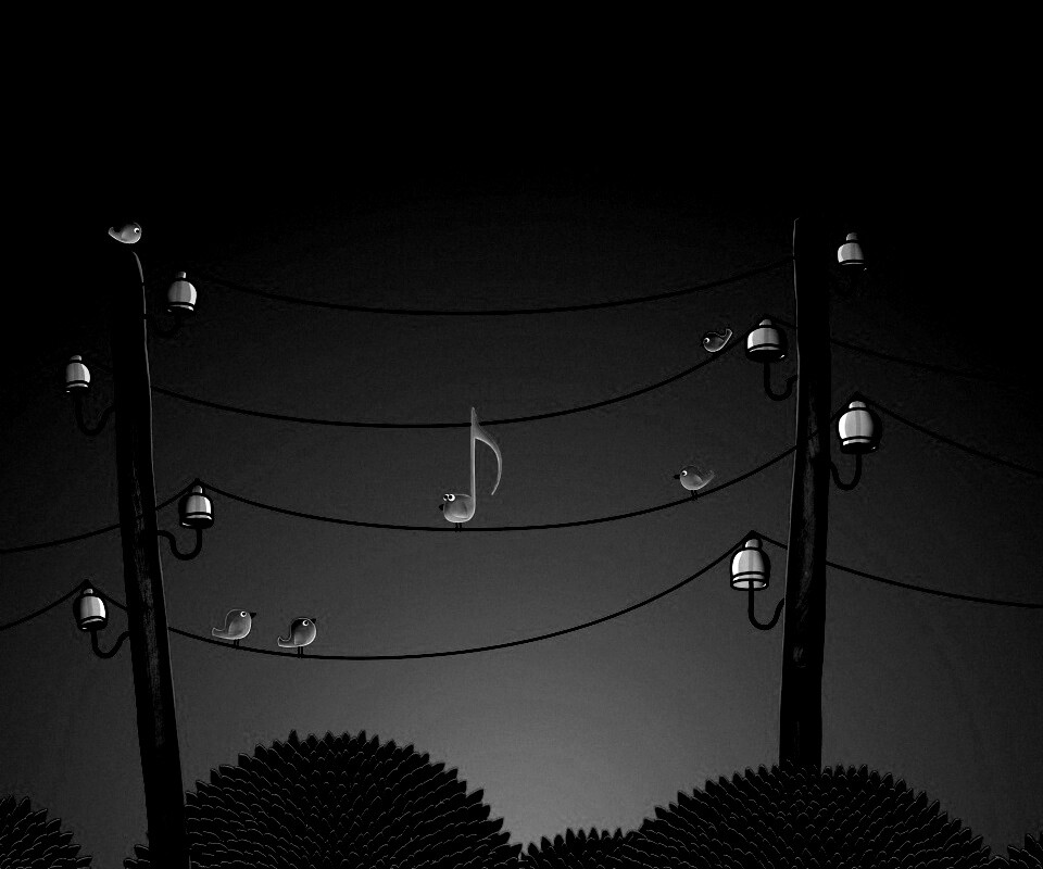 Нотка и птички на проводах обои