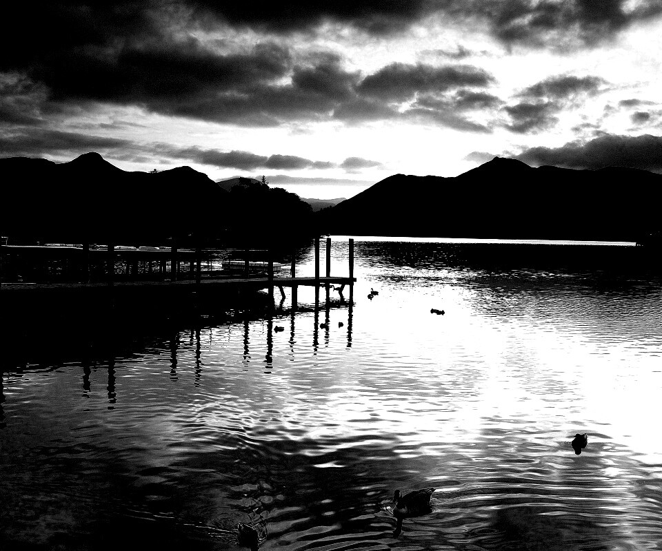 Причал на озере и утки обои