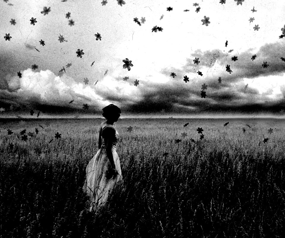 Грустная девушка в поле травы обои