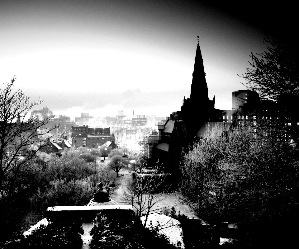 Закатный город зимой обои