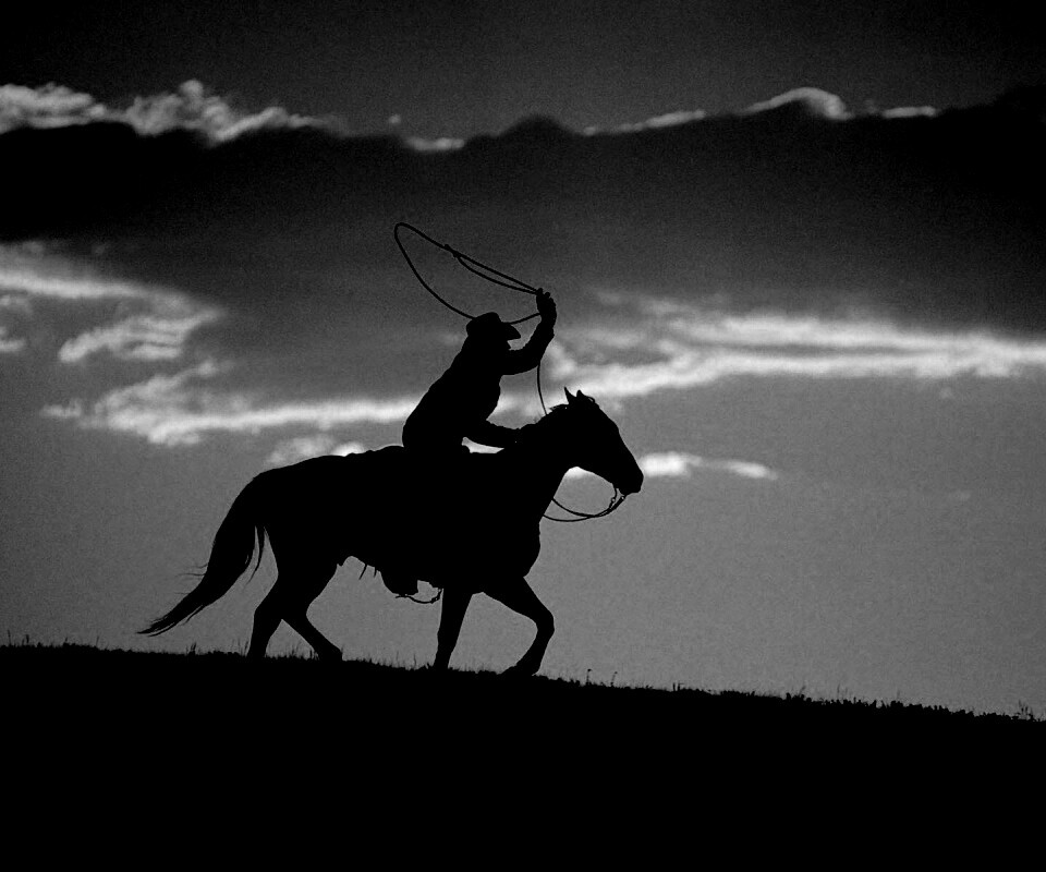 Силуэт ковбоя на закате обои
