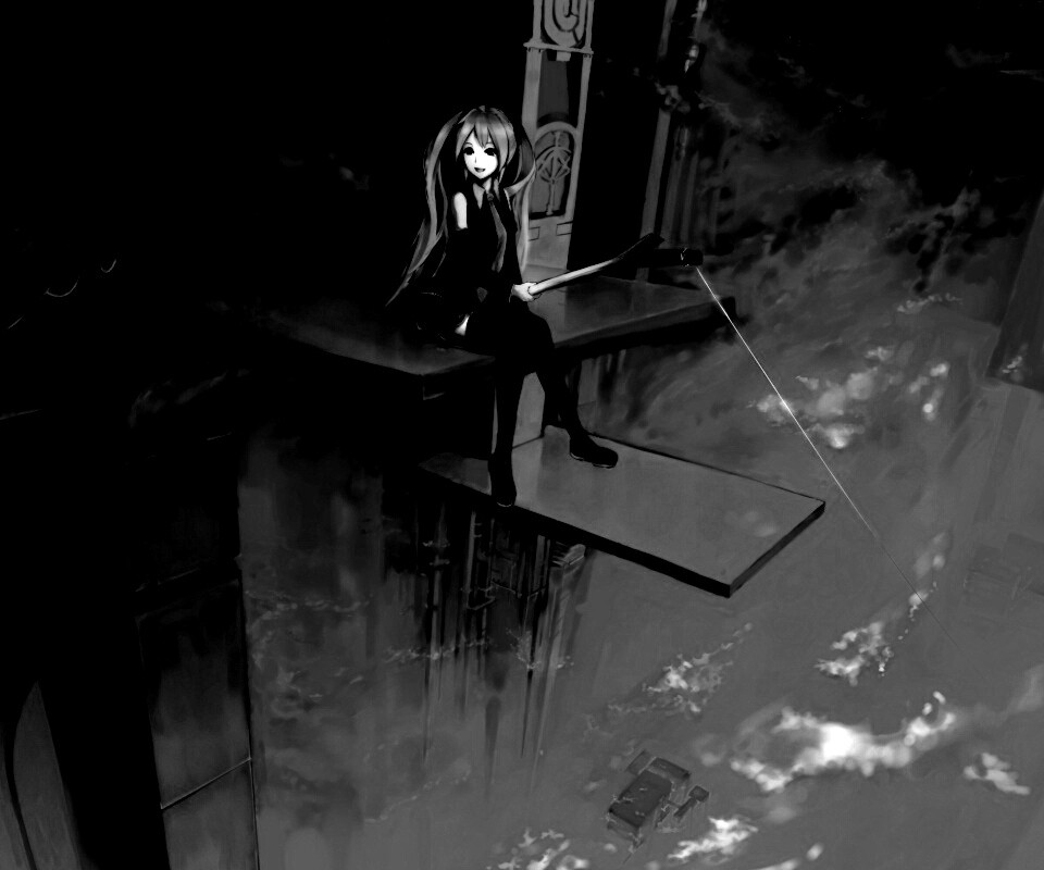 Хатсуне Мику с удочкой обои