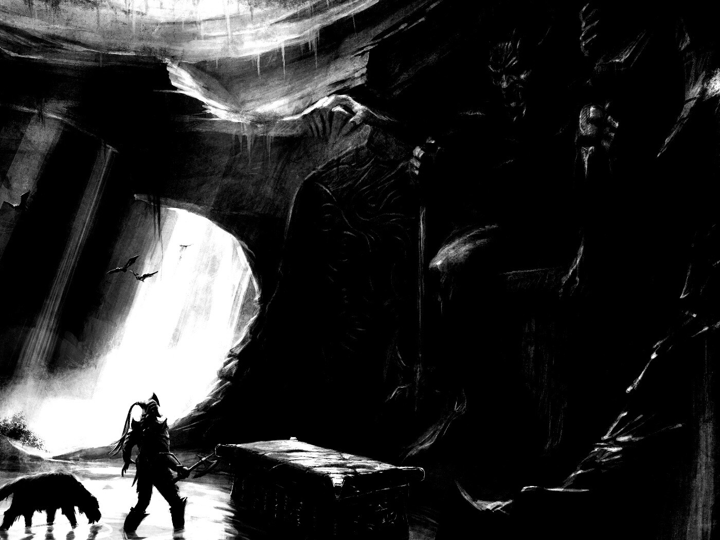 Довакин и Барбас в святилище Клавикуса Вайла обои