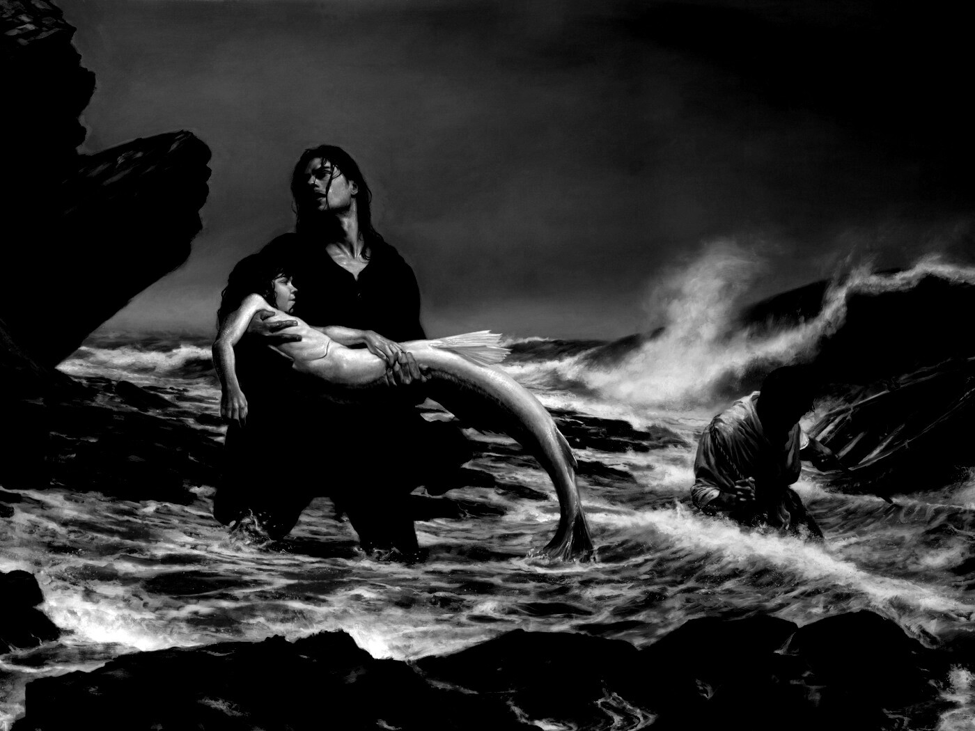 Рыбаки спасают русалку обои