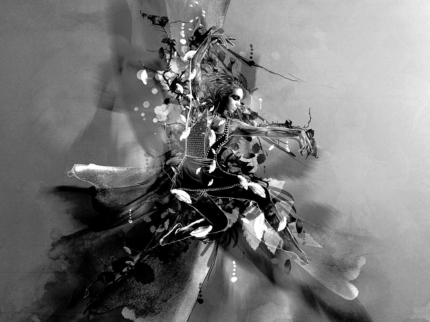 Девушка танцует в листьях обои