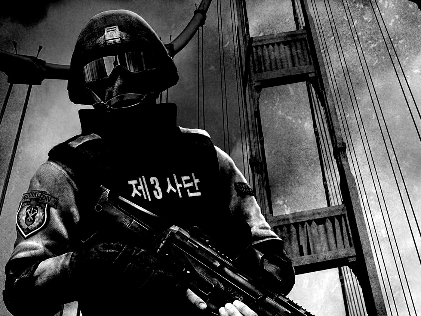 Солдат на мосту Золотые Ворота обои