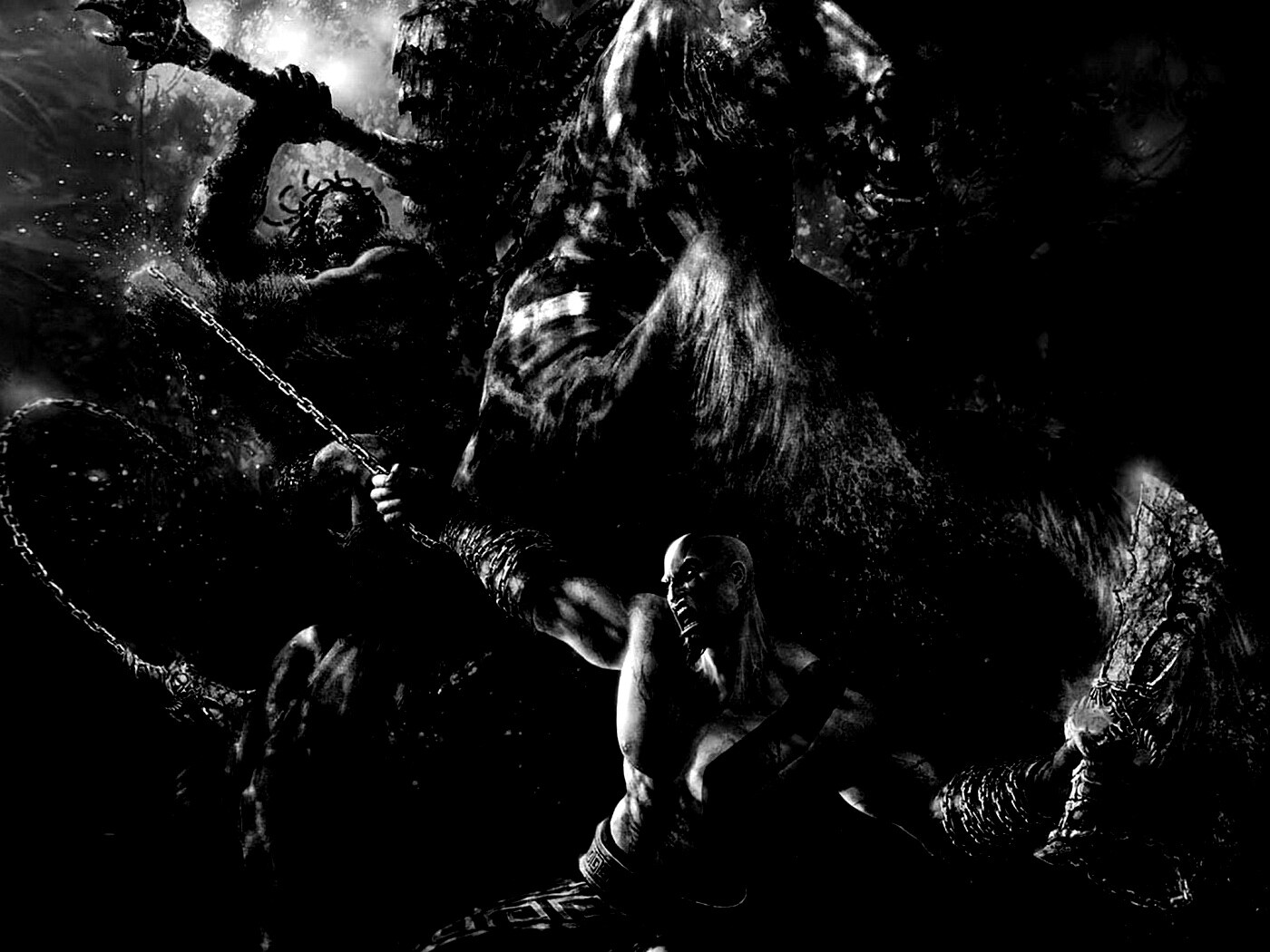 Кратос против огненного всадника обои
