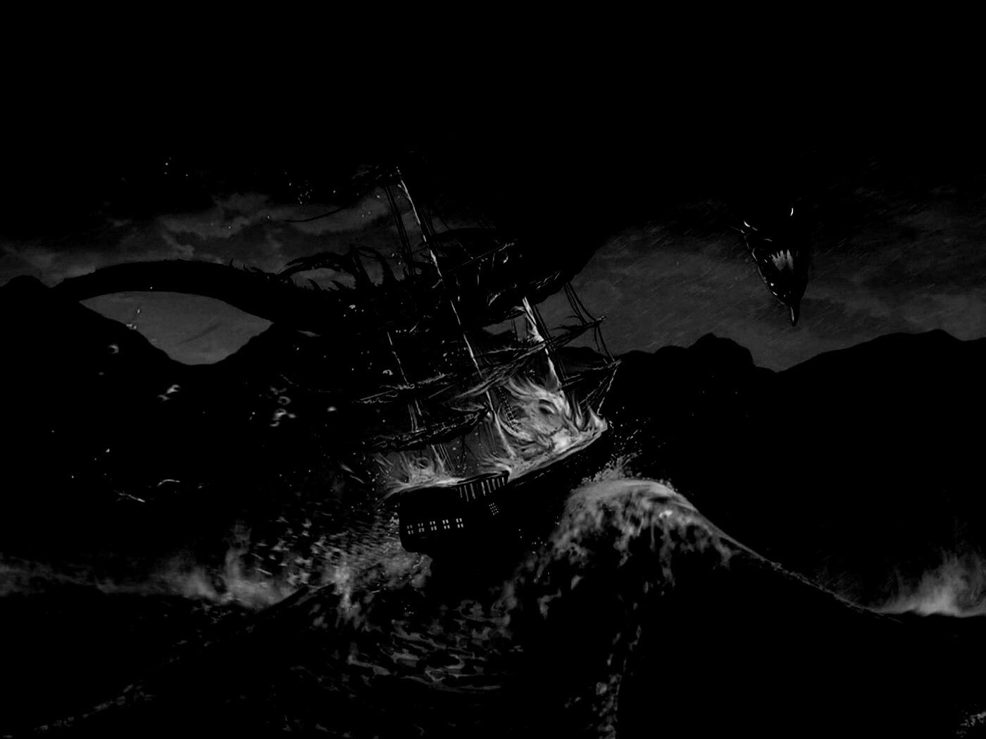 Дракон нападает на корабль обои