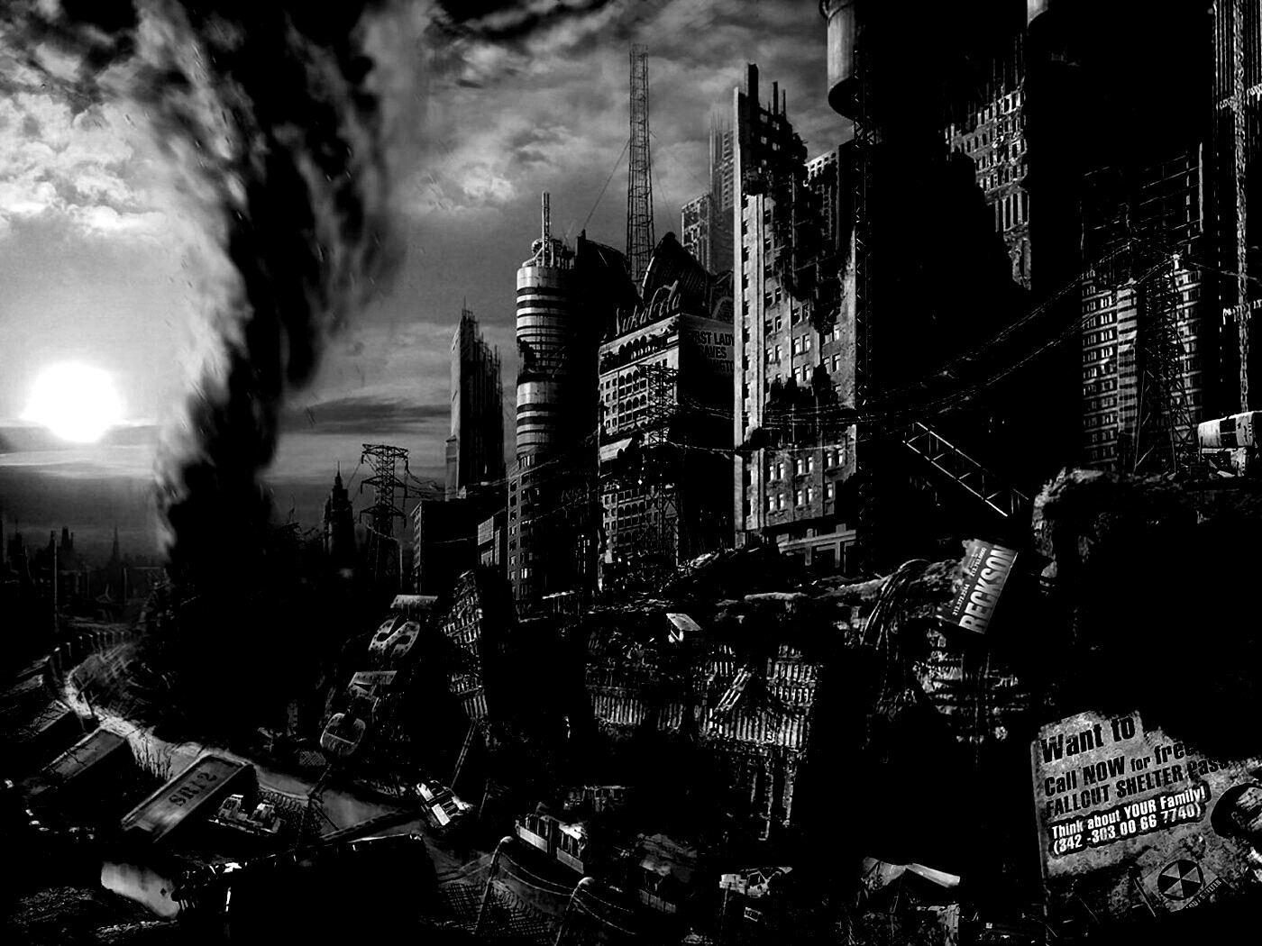 Торнадо в разрушенном городе обои