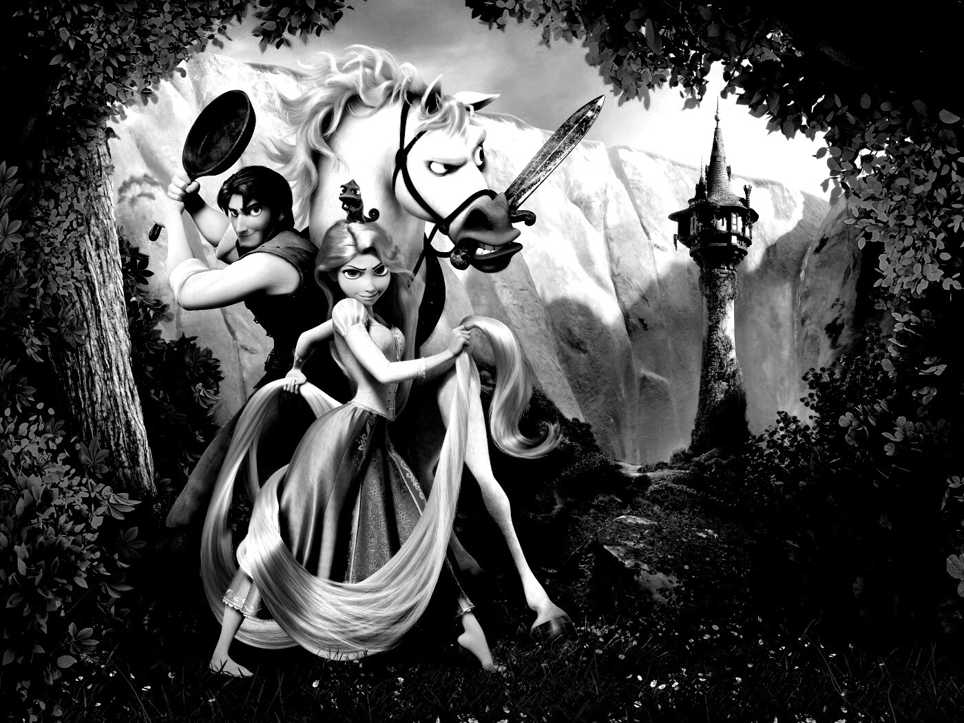Рапунцель, Флин, Максимус и Паскаль обои