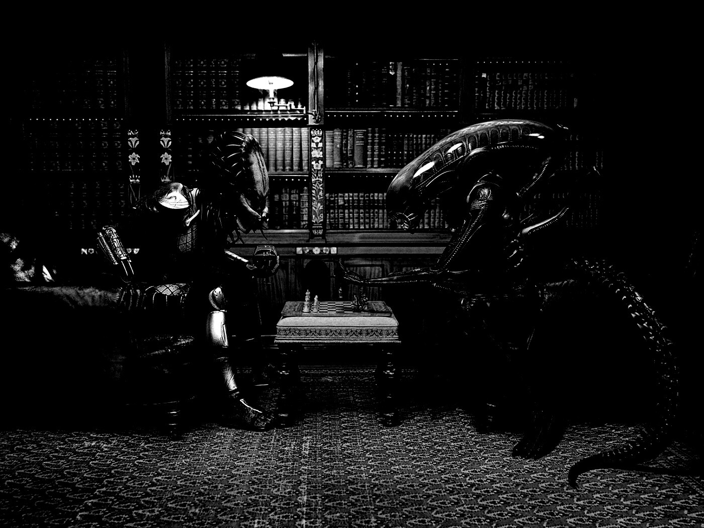 Чужой против хищника в шахматы обои