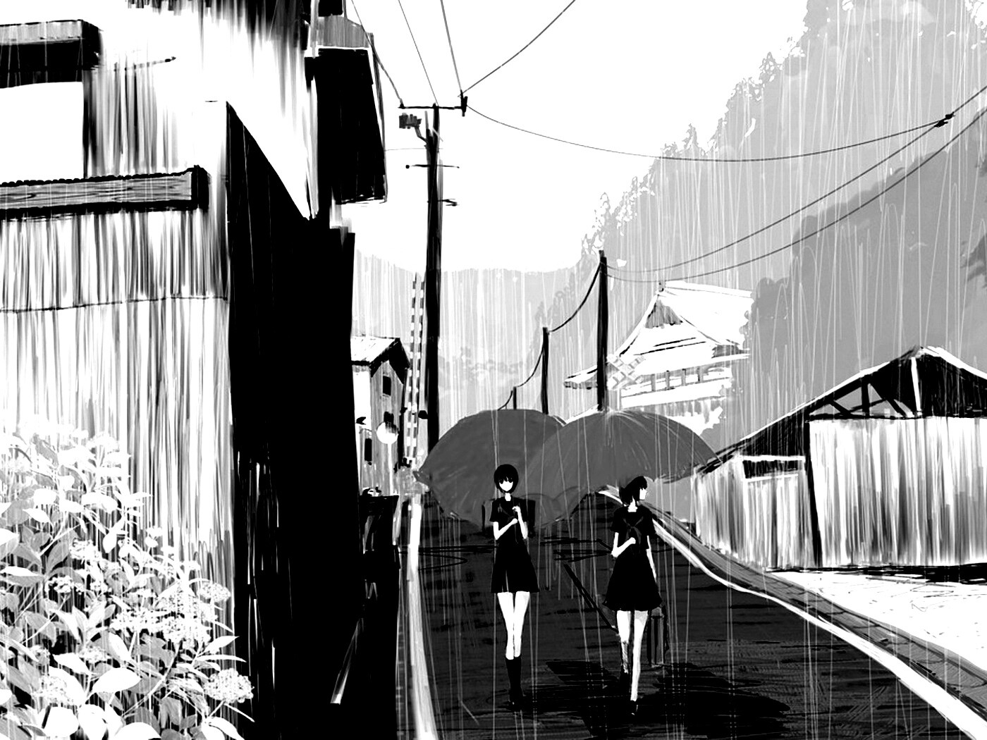 Девушки с красными зонтами обои