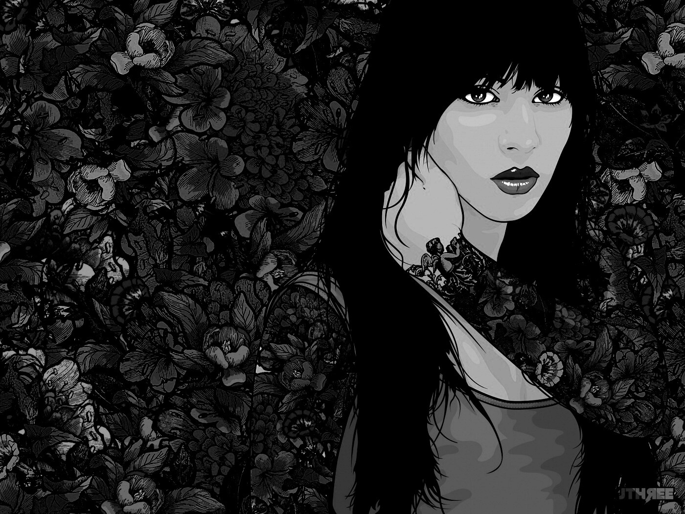 Девушка с цветочной тату обои