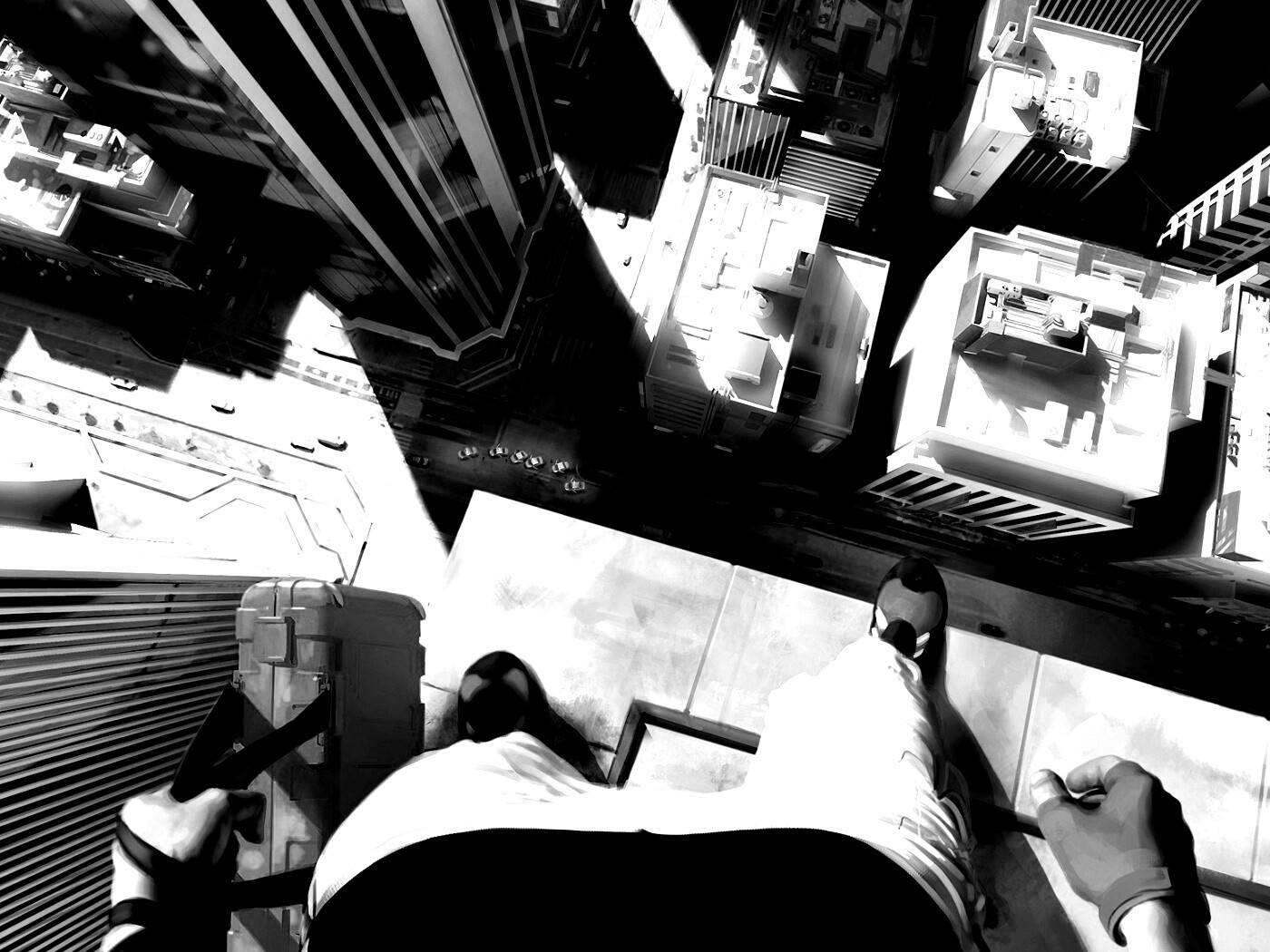 Фейт на краю небоскреба обои