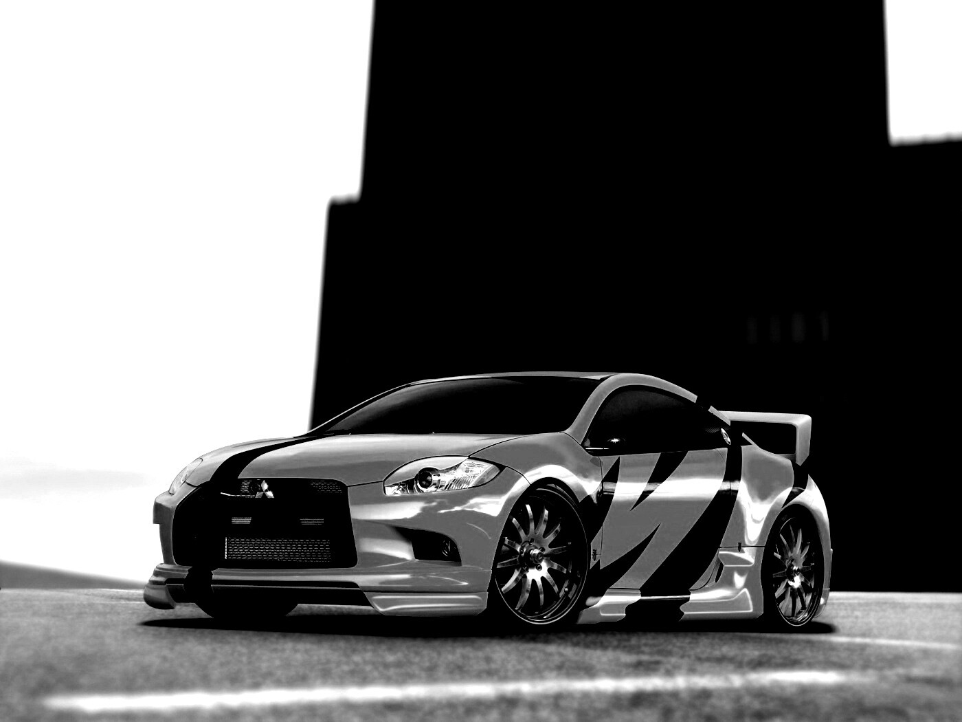 Mitsubishi жёлтого цвета с черными полосами обои