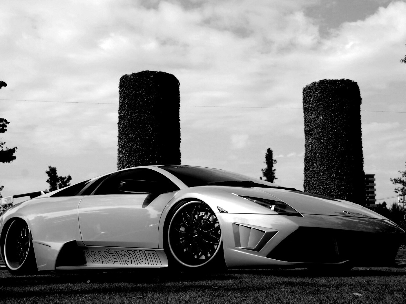 Зелёный Ламборджини на траве обои