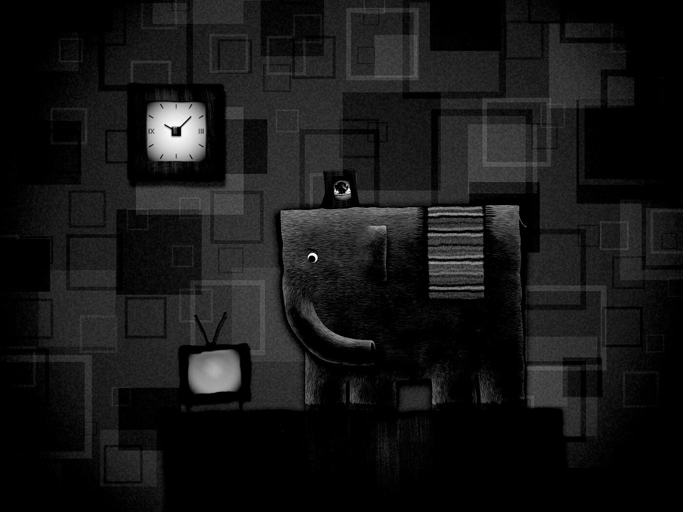 Слон, часы и телевизор обои
