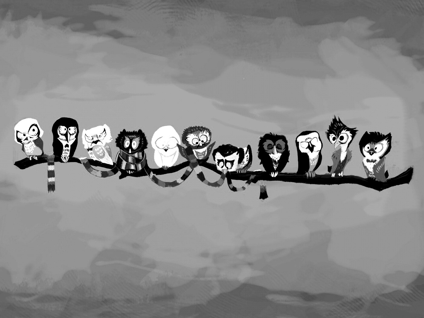 Совы на ветке обои