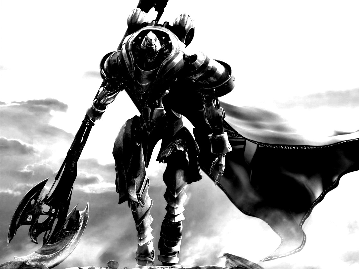 Боевой робот с топором в руке обои