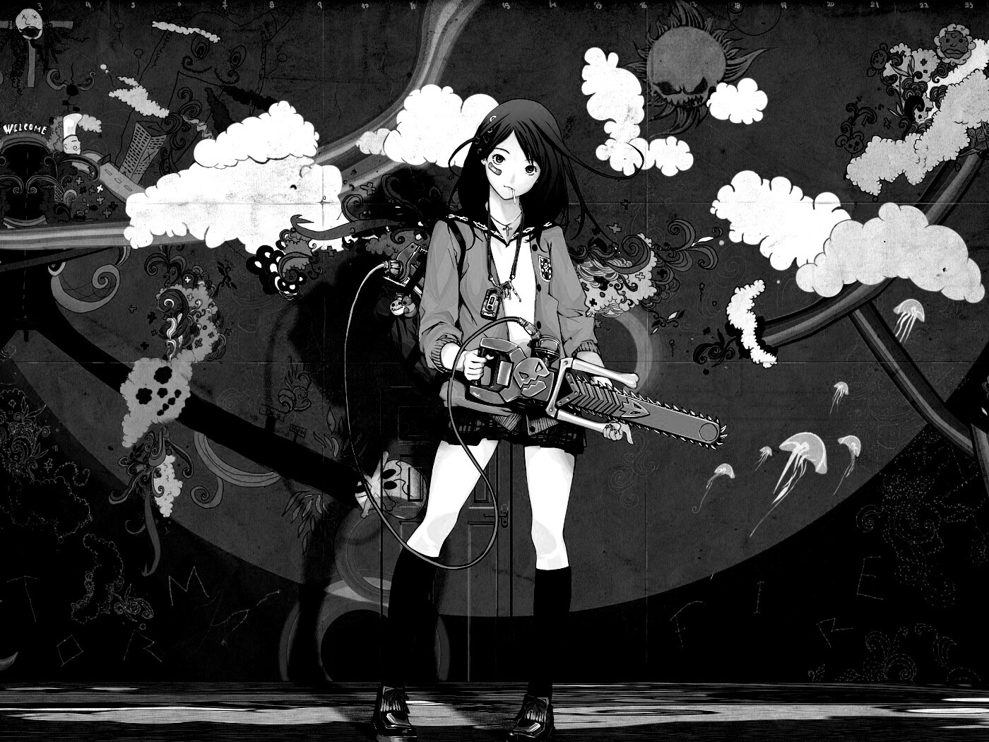 Девушка с бензопилой обои