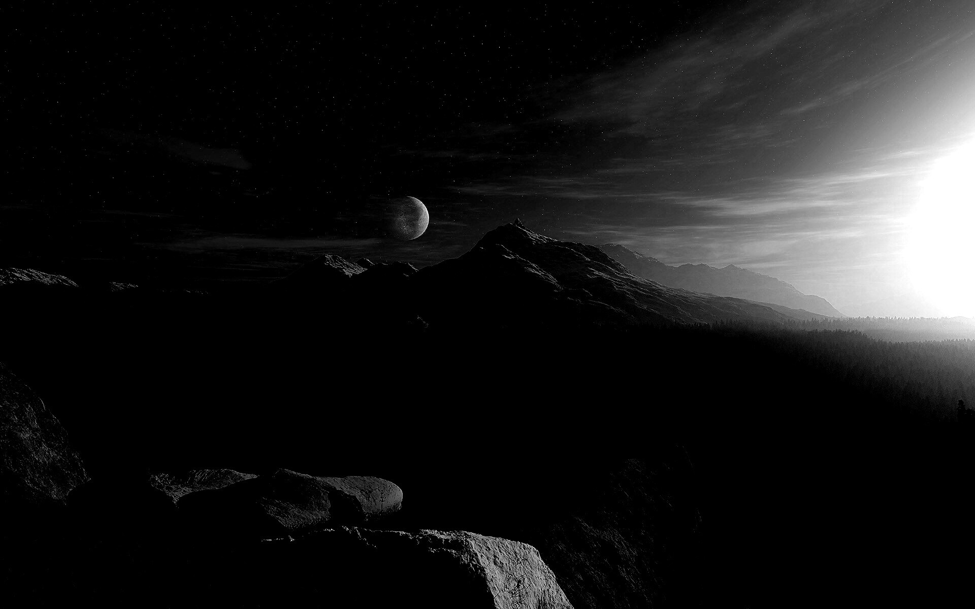 Луна над горами обои