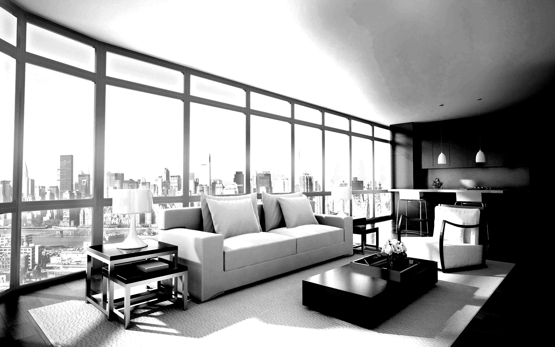 Квартира с видом на мегаполис обои