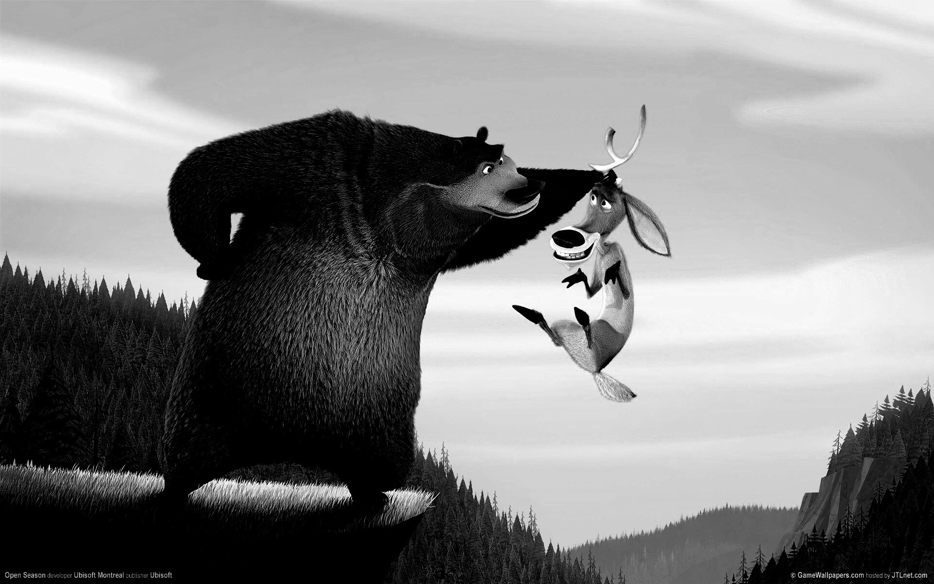 Медведь прессует оленя обои