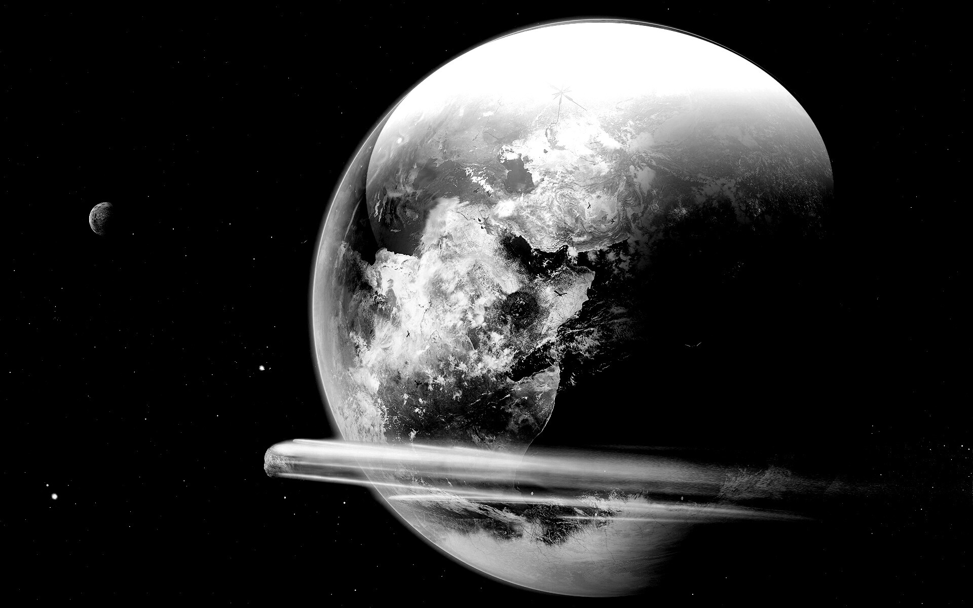 Метеорит пролетает мимо Земли обои