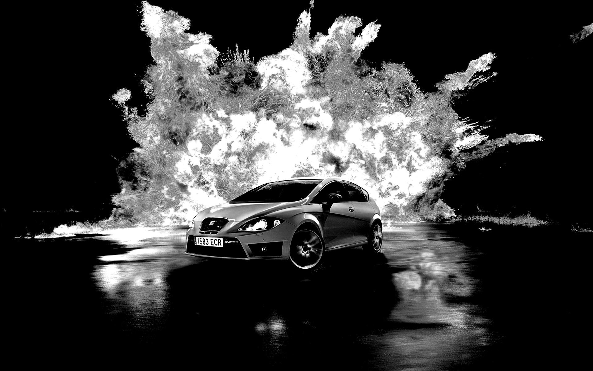 Желтый Леон на фоне взрыва обои