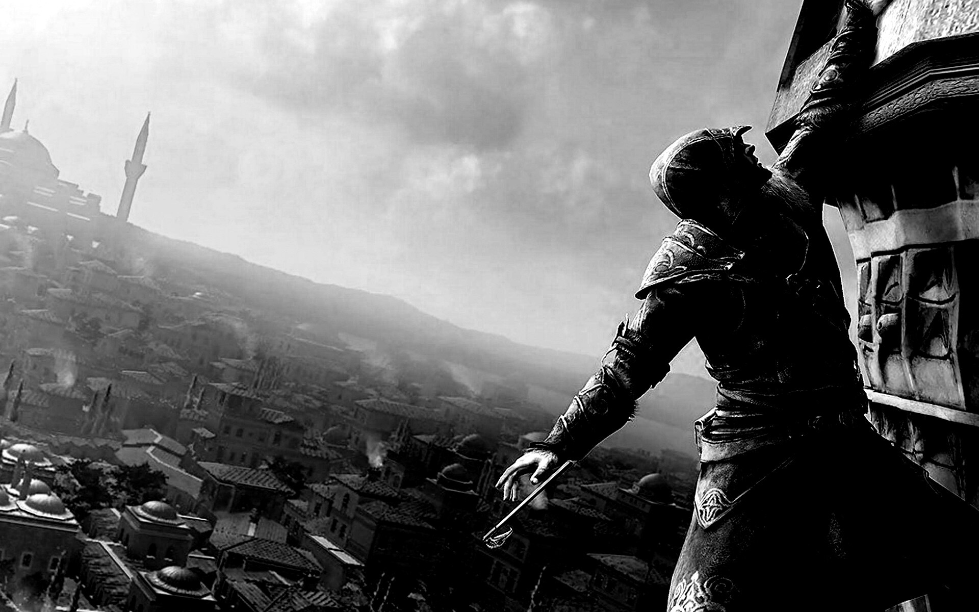 Ассасин лезет на башню обои