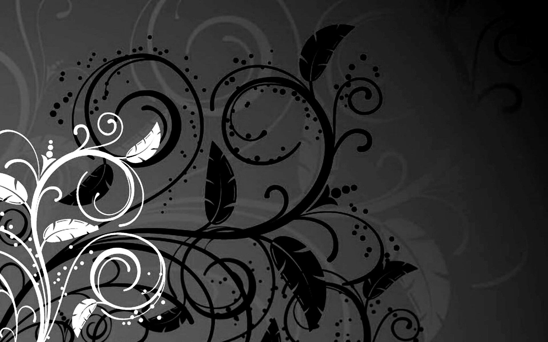 Черно-белые листики на красном фоне обои