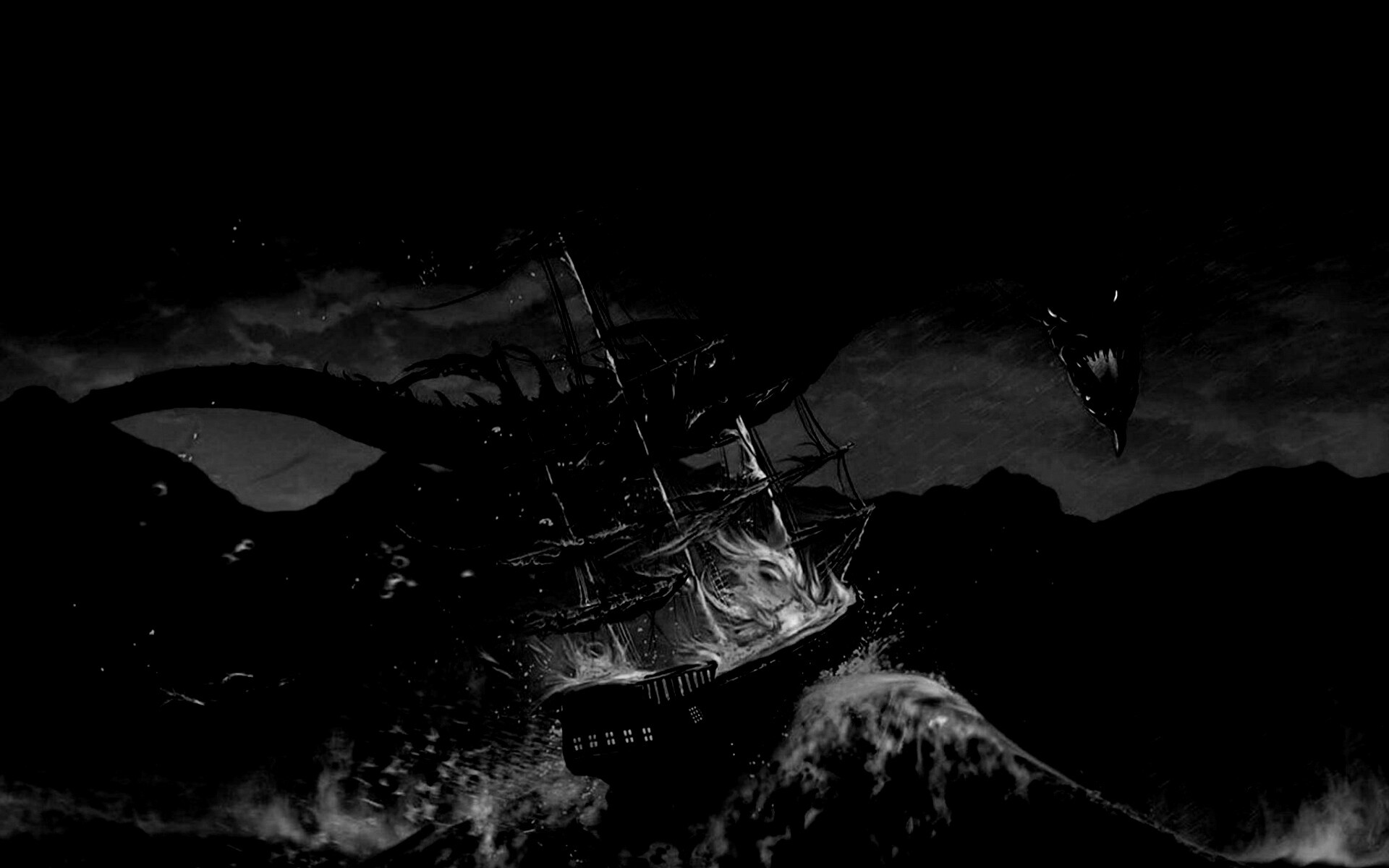 Дракон нападает на корабль обои