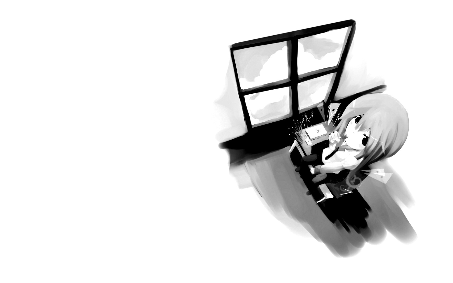 Школница с конфетой у окна обои