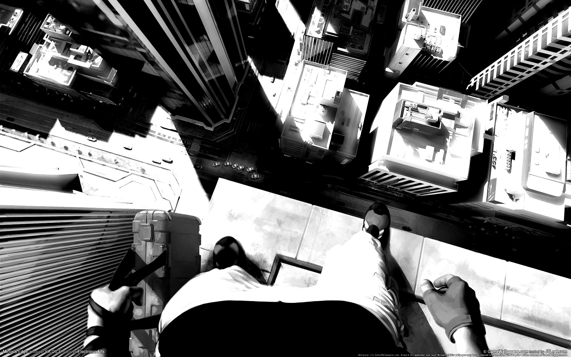 Фейт на краю небоскреба обои