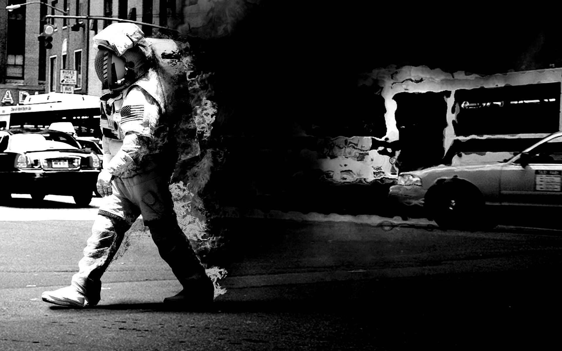 Астронавт в огне обои