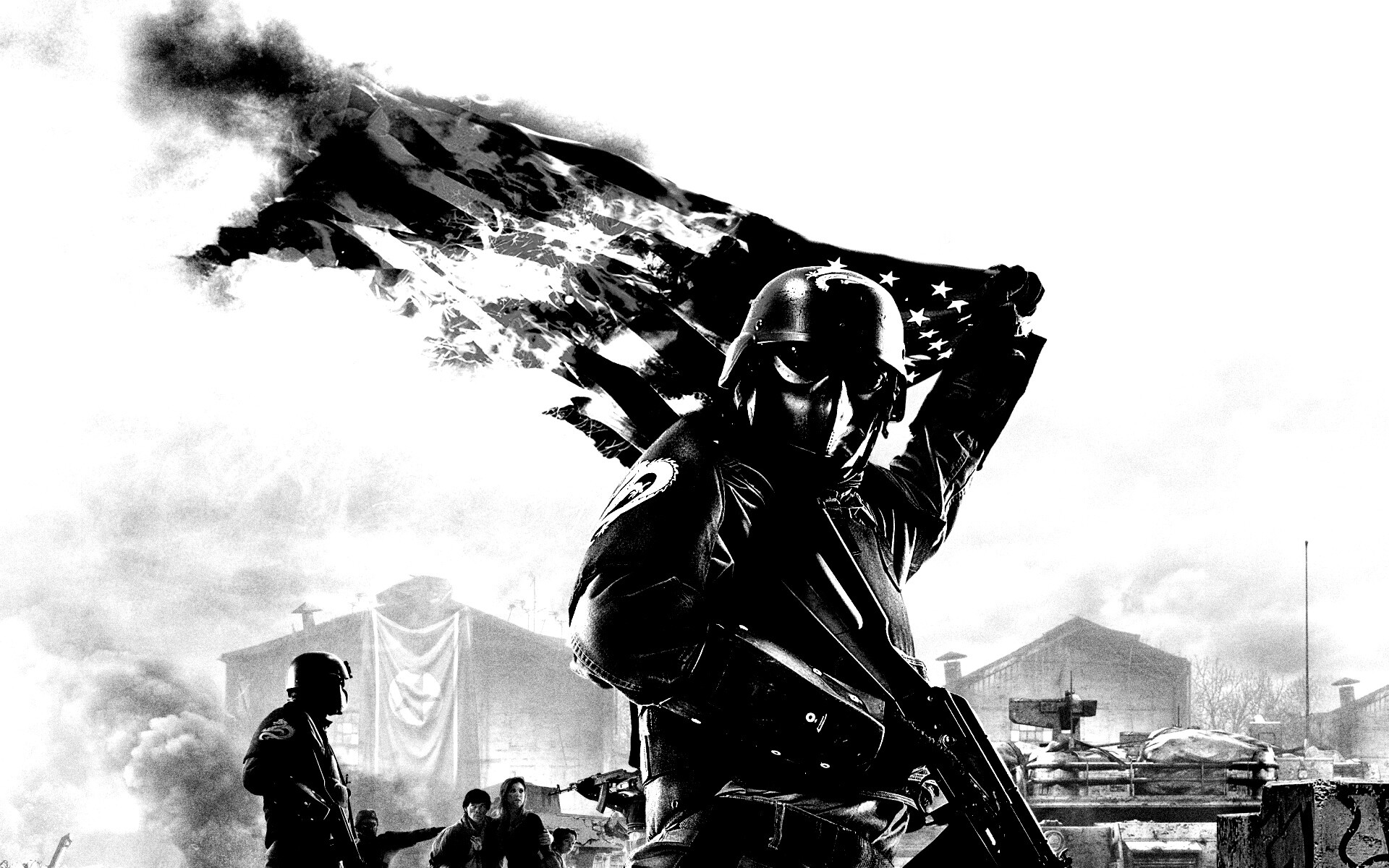 Солдат сжигает американский флаг обои