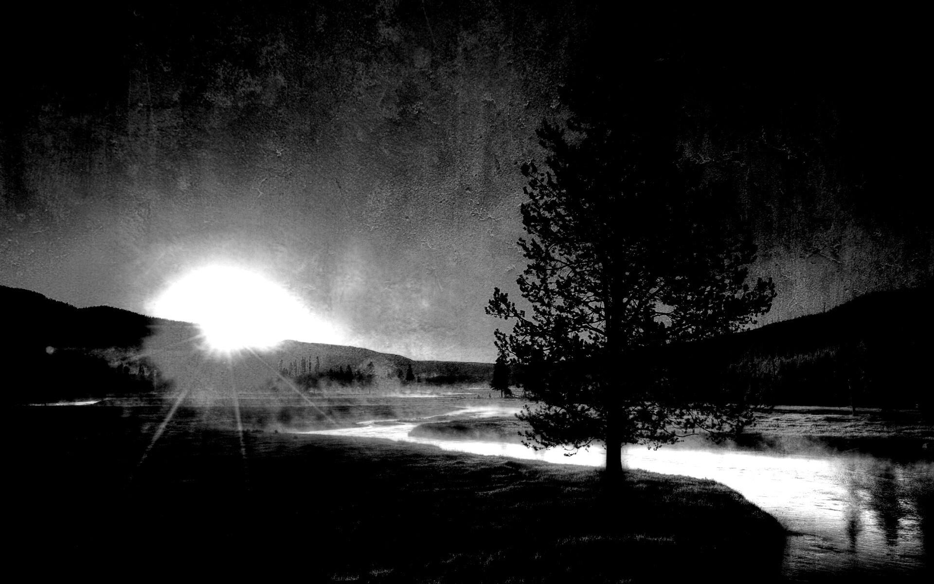 Закат за речкой обои