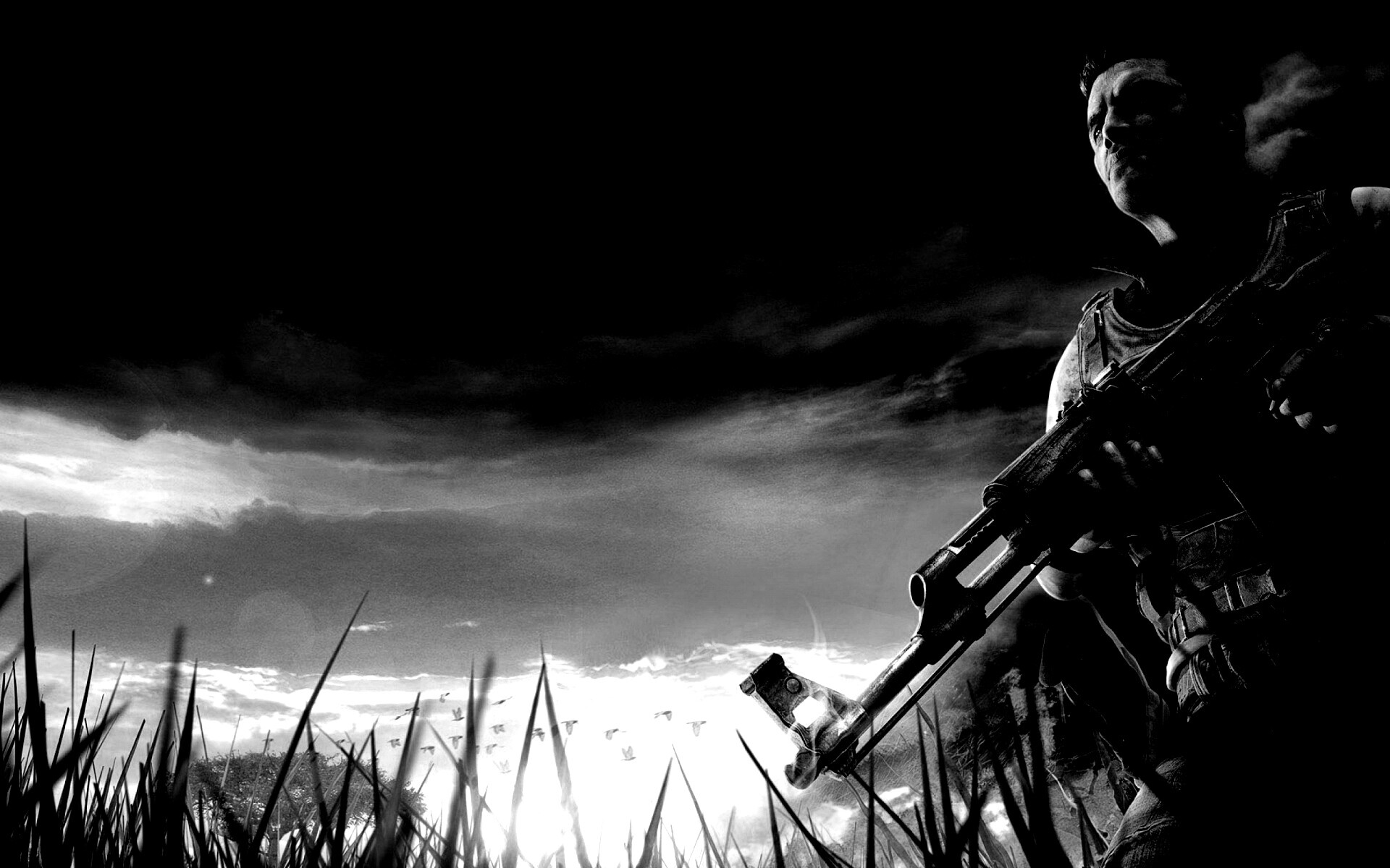 С оружием и в бронежилете обои