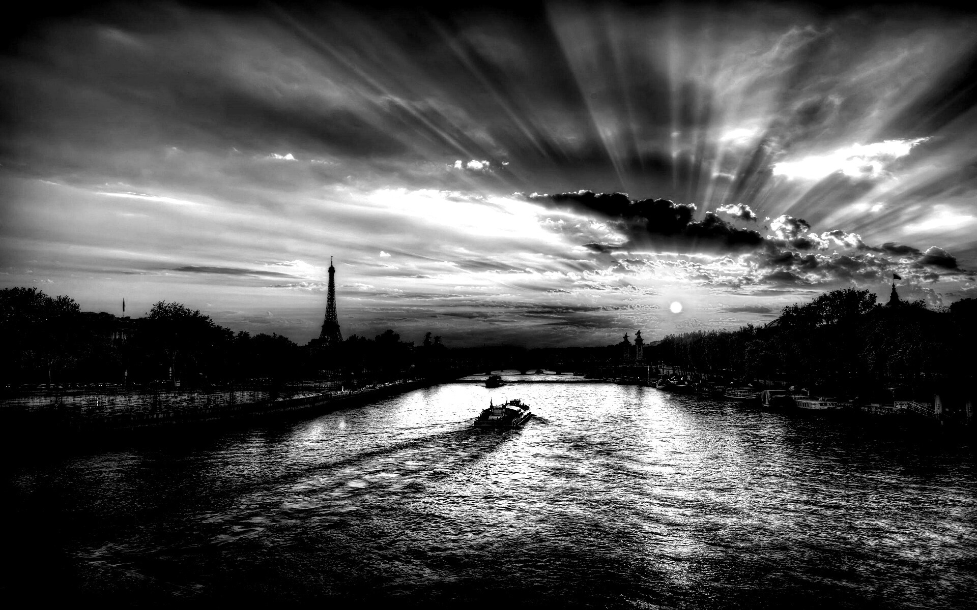 Закат над парижем HDR обои