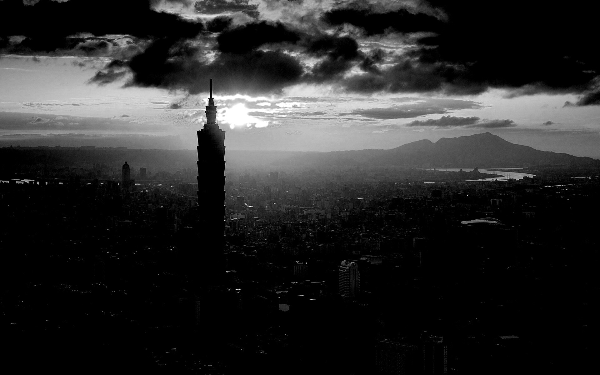 Башня на закате обои