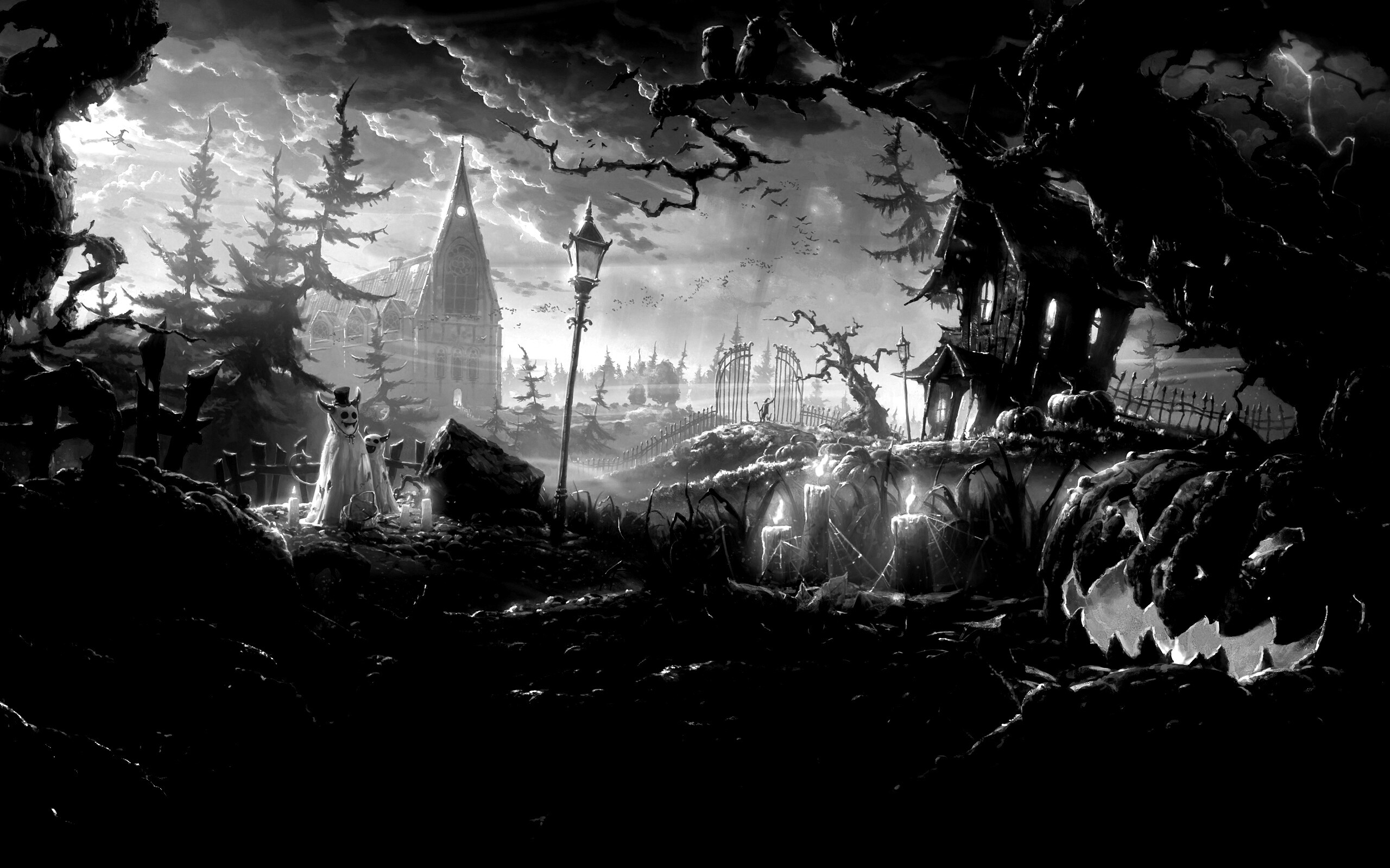 Страшный хэллоувинский пейзаж обои