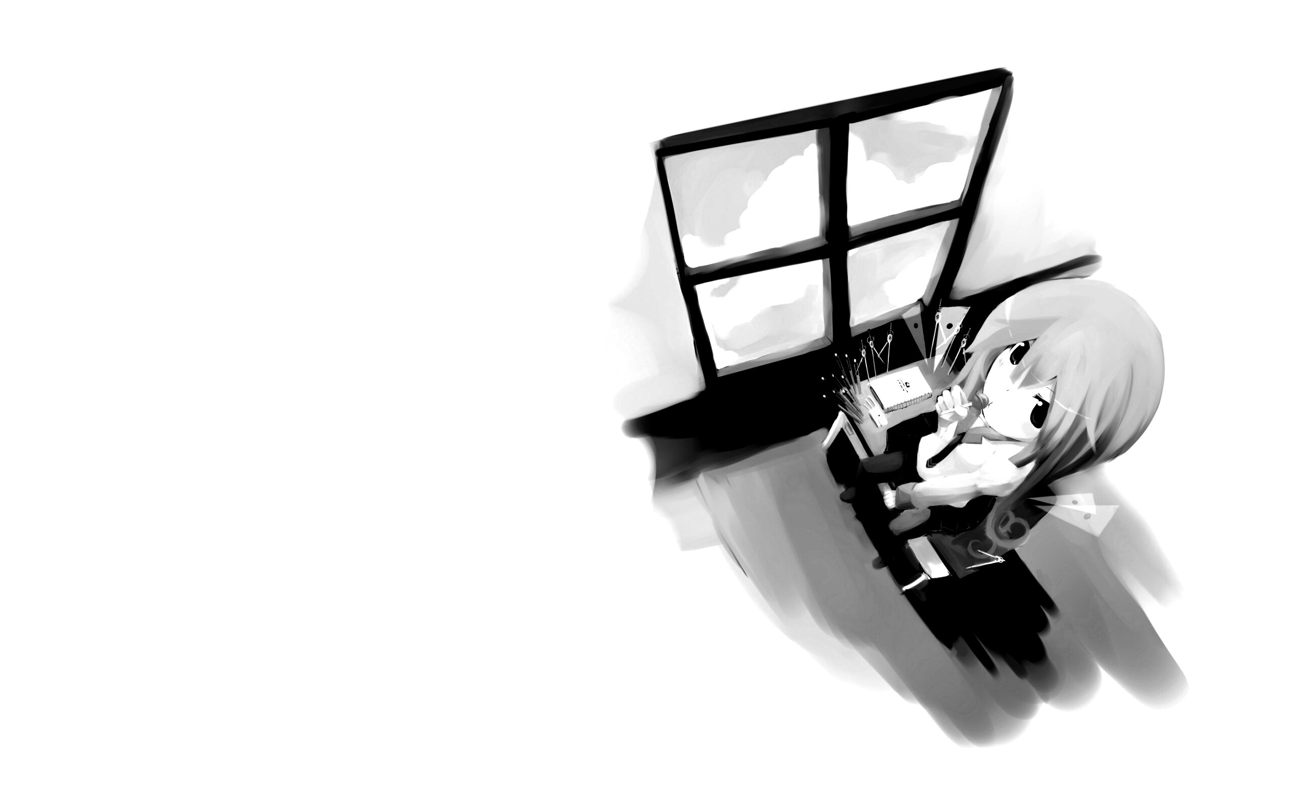 Школница с конфетой у окна обои