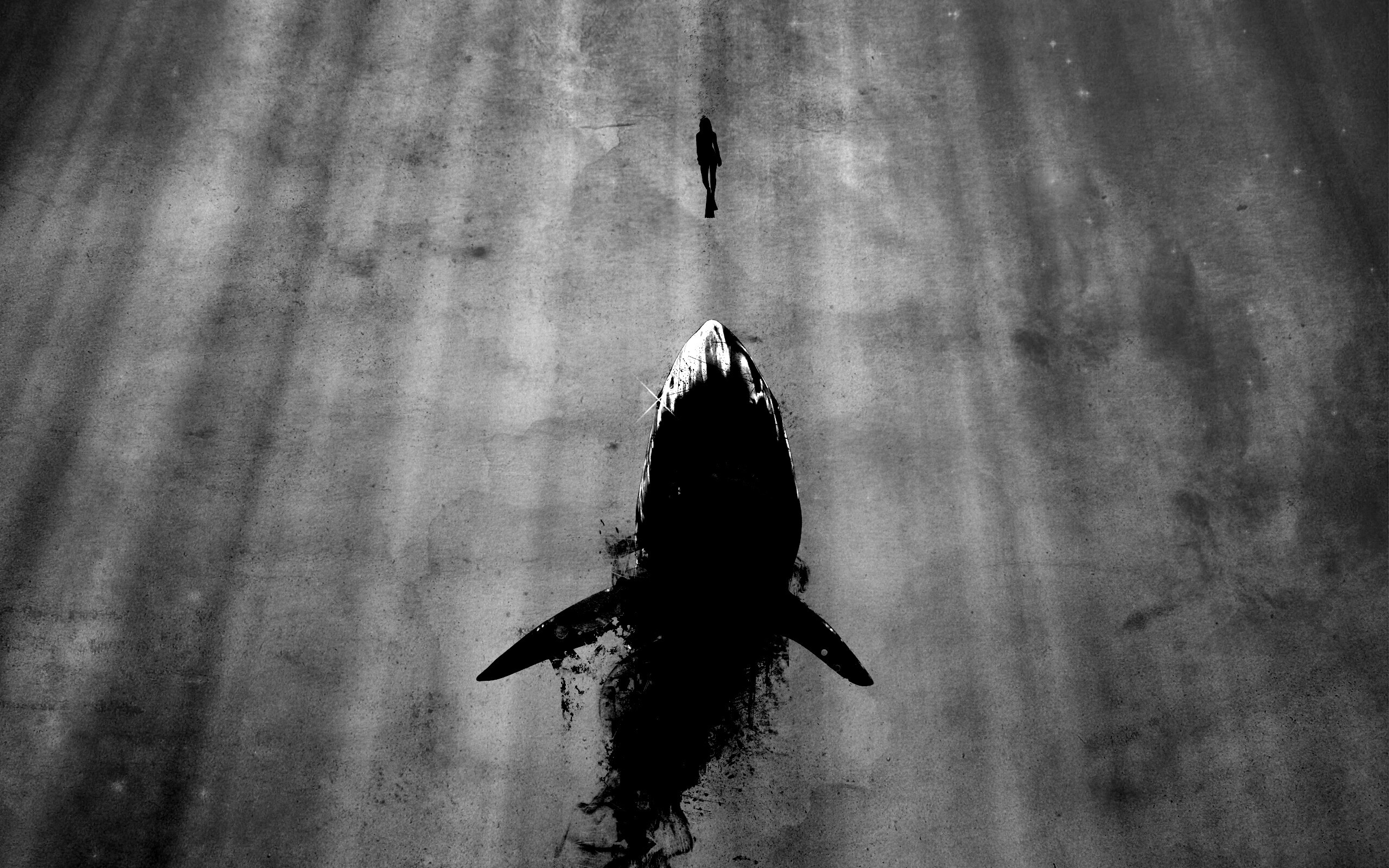 Акула гонится за человеком обои