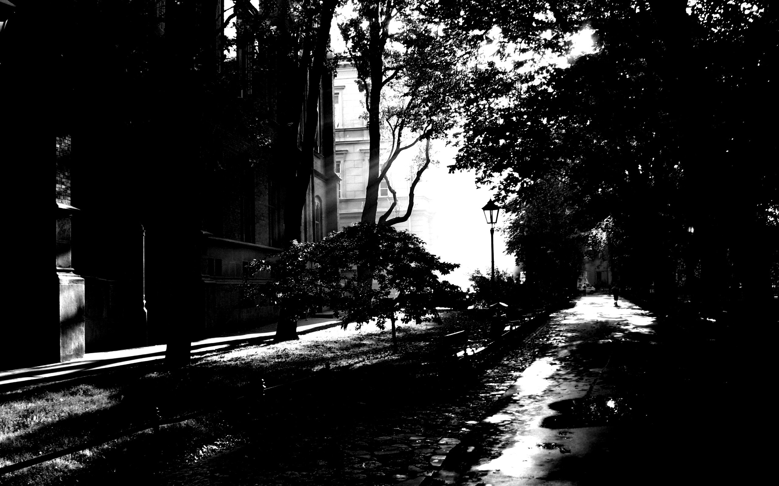 Аллея у здания обои