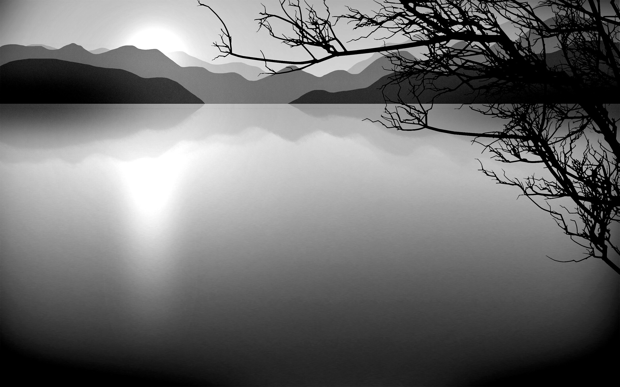 Ветка над вечерним озером обои