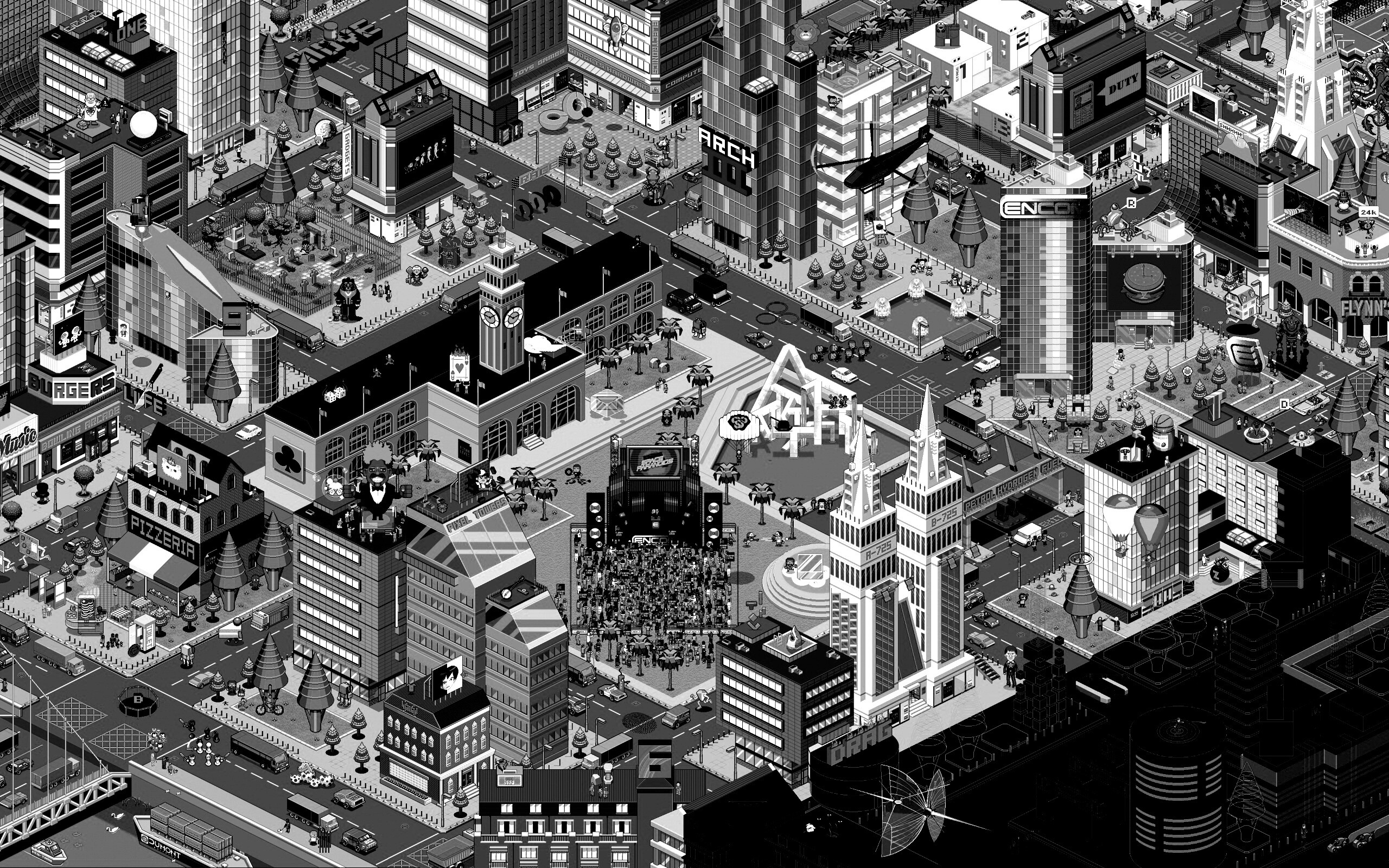 Пиксельный город обои